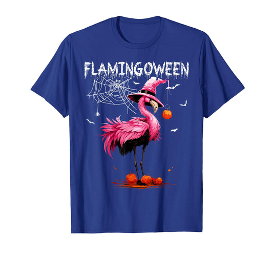 Flamingoween Pink Flamingo Witch Hat Pumpkin Halloween T-Shirt