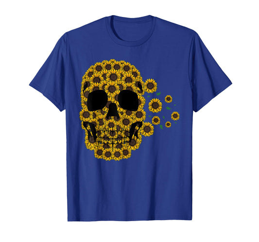 Sunflower Skull Lazy Halloween Costume Cute Skeleton T-Shirt