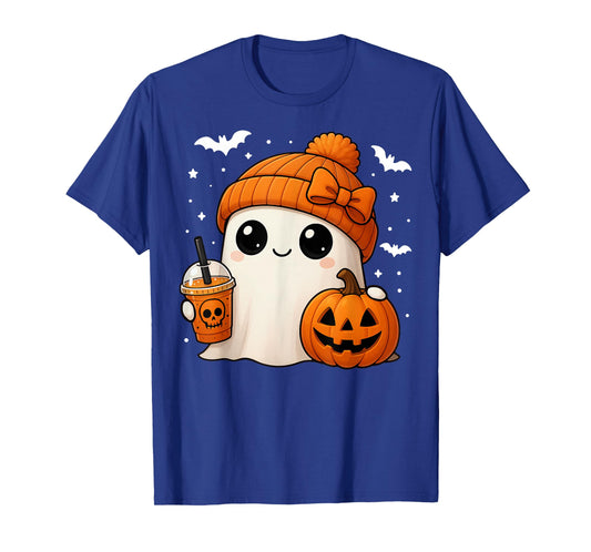 Halloween Cute Ghost Drink Pumpkin Women Girl Bow T-Shirt