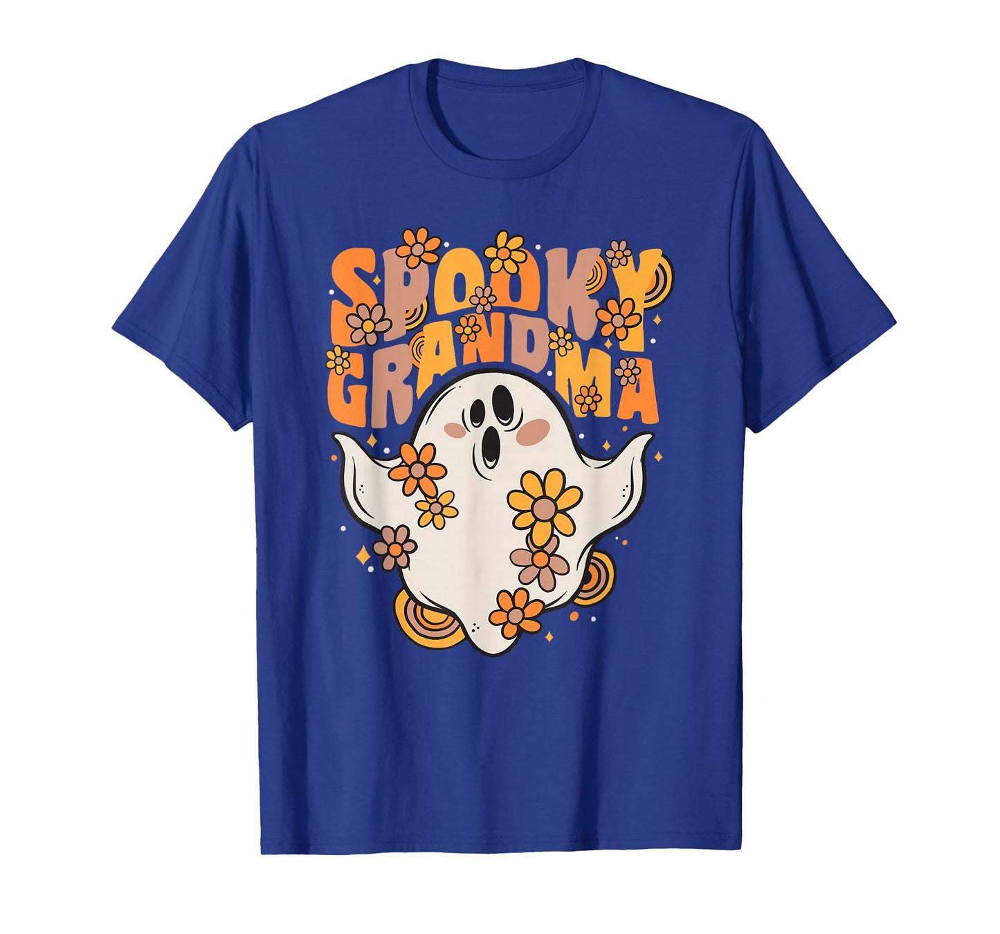 Spooky Grandma Groovy Ghost With Vintage Flowers Halloween T-Shirt