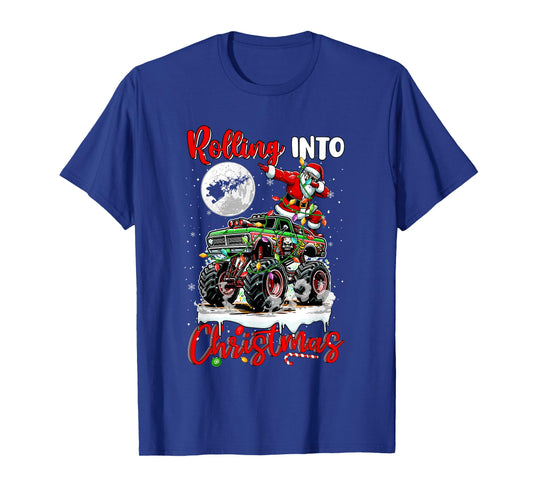 Rolling Into Christmas Santa Dabbing On Monster Truck Driver T-Shirt