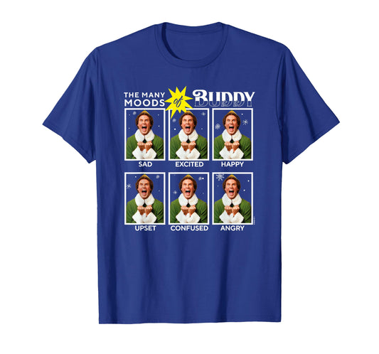 Elf Christmas The Many Moods of Buddy Funny Emotions Chart T-Shirt