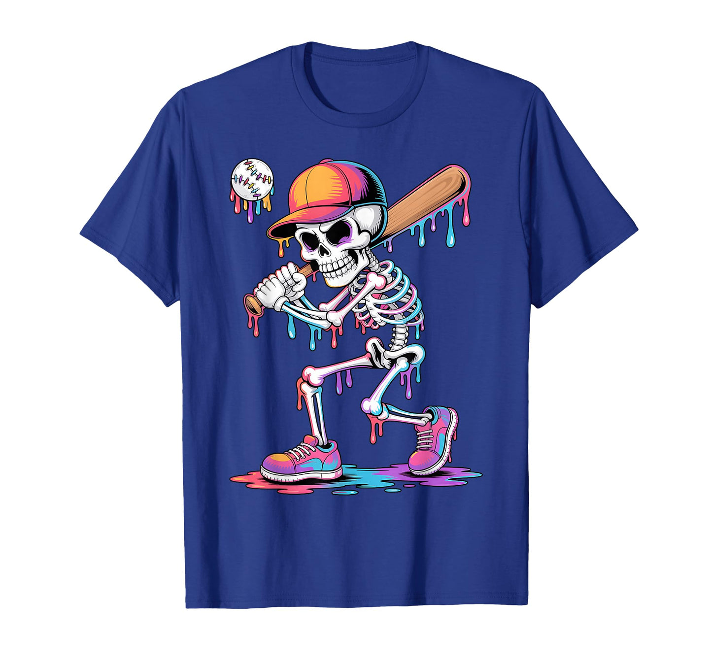Skeleton Playing Baseball Halloween Youth Kids Baseball Drip T-Shirt