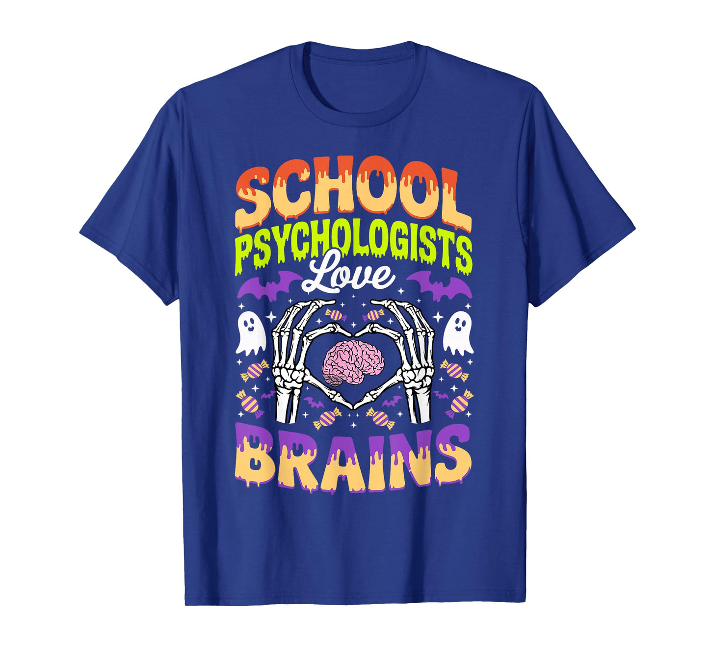 School Psychologist Love Brains Ghost Skeleton Halloween T-Shirt