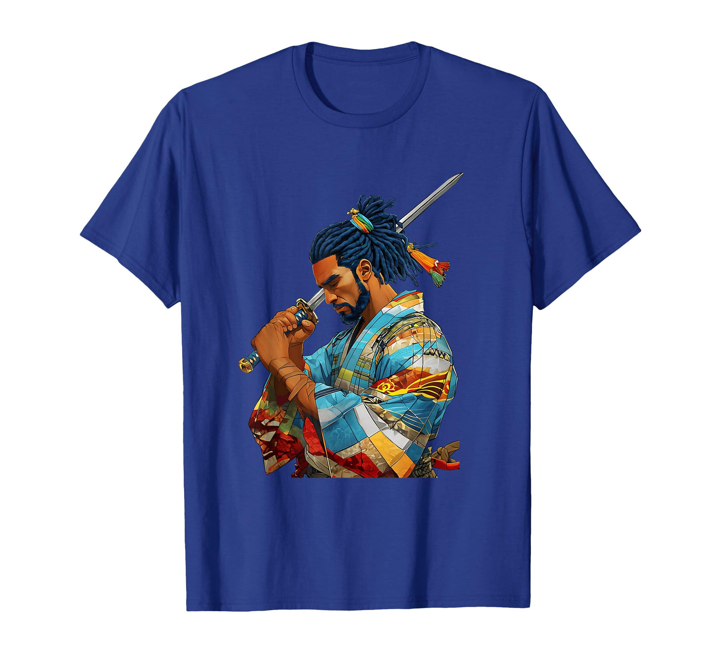 Afro American Samurai Anime Cartoon Japanese Bushido Warrior T-Shirt