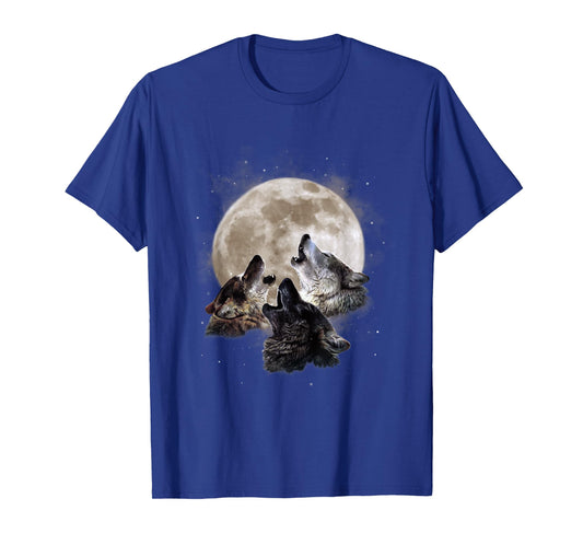 Three Wolves Howling at the Moon - Wolf Lover T-Shirt