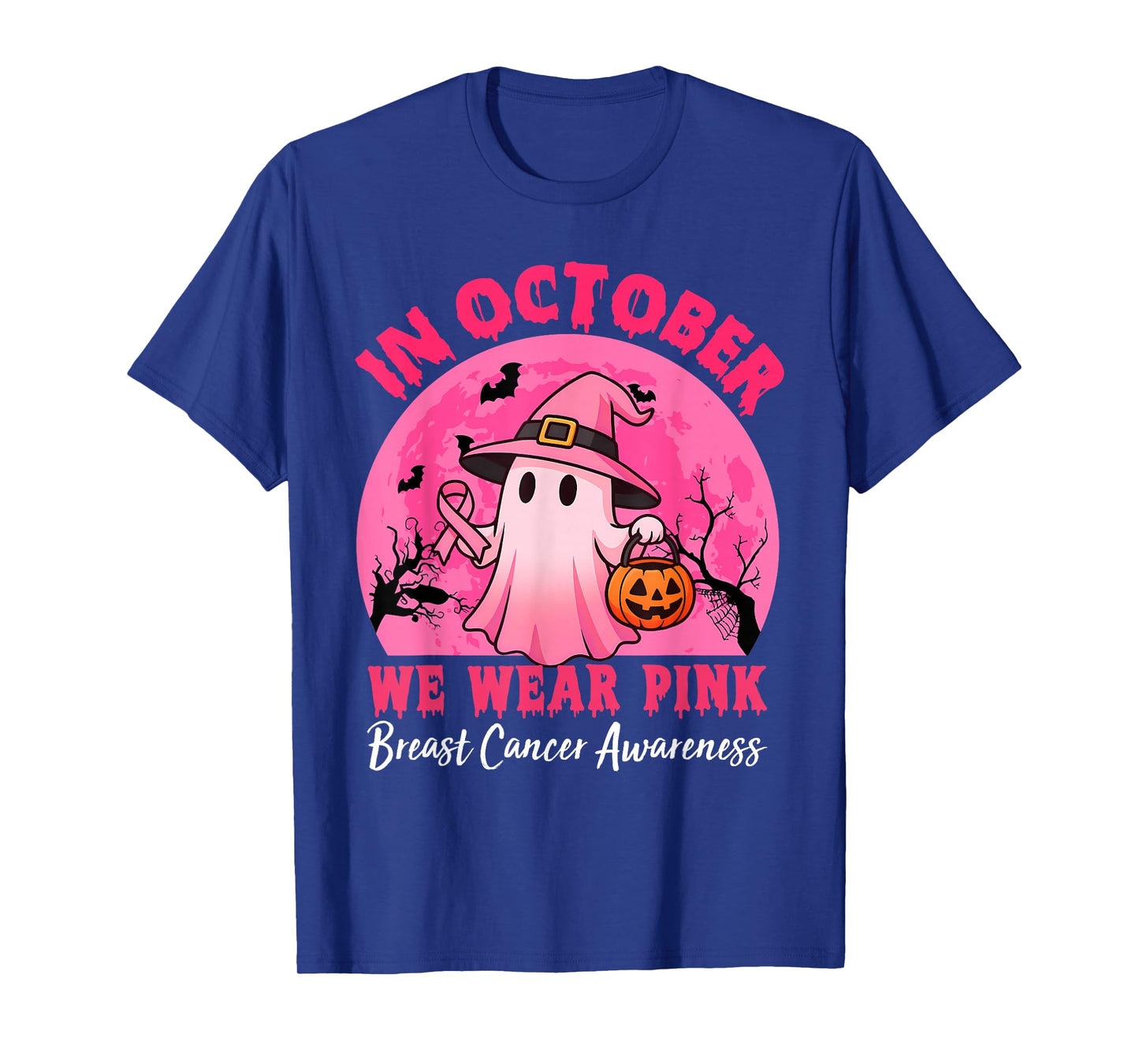 in October We Wear Pink Breast Cancer Awareness Halloween T-Shirt
