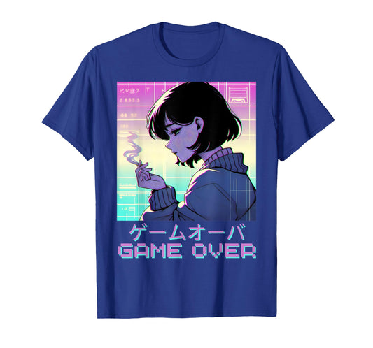 90s Japanese Sad Anime Girl Game Over Vaporwave Aesthetic T-Shirt