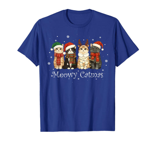 Meowy Catmas Cat Christmas Tree Xmas Girls Boys Funny Cat T-Shirt