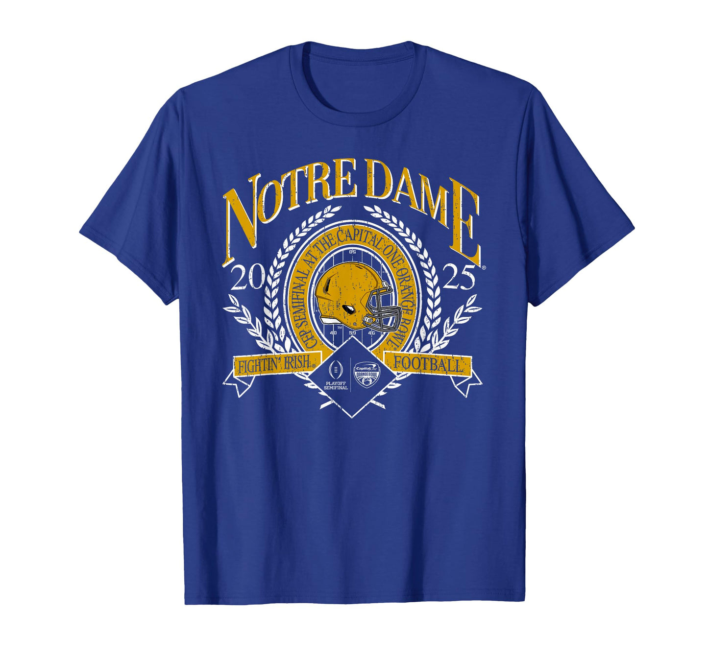Elite Authentics Unisex-Adult Notre Dame Fighting Irish NCAA T-Shirt, Blue, Small, Short Sleeve, Crew Neck, Classic Fit, Orange Bowl CFP 2025 Vintage Navy