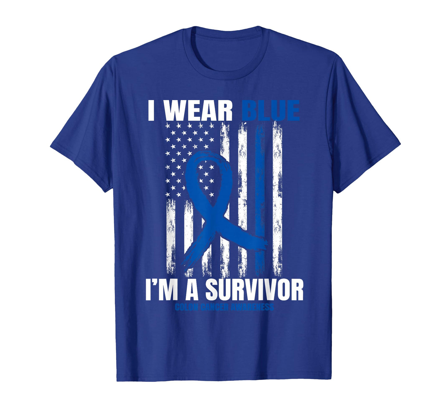Blue Colon Cancer Survivor Gifts Women Men Flag Cancer Free T-Shirt