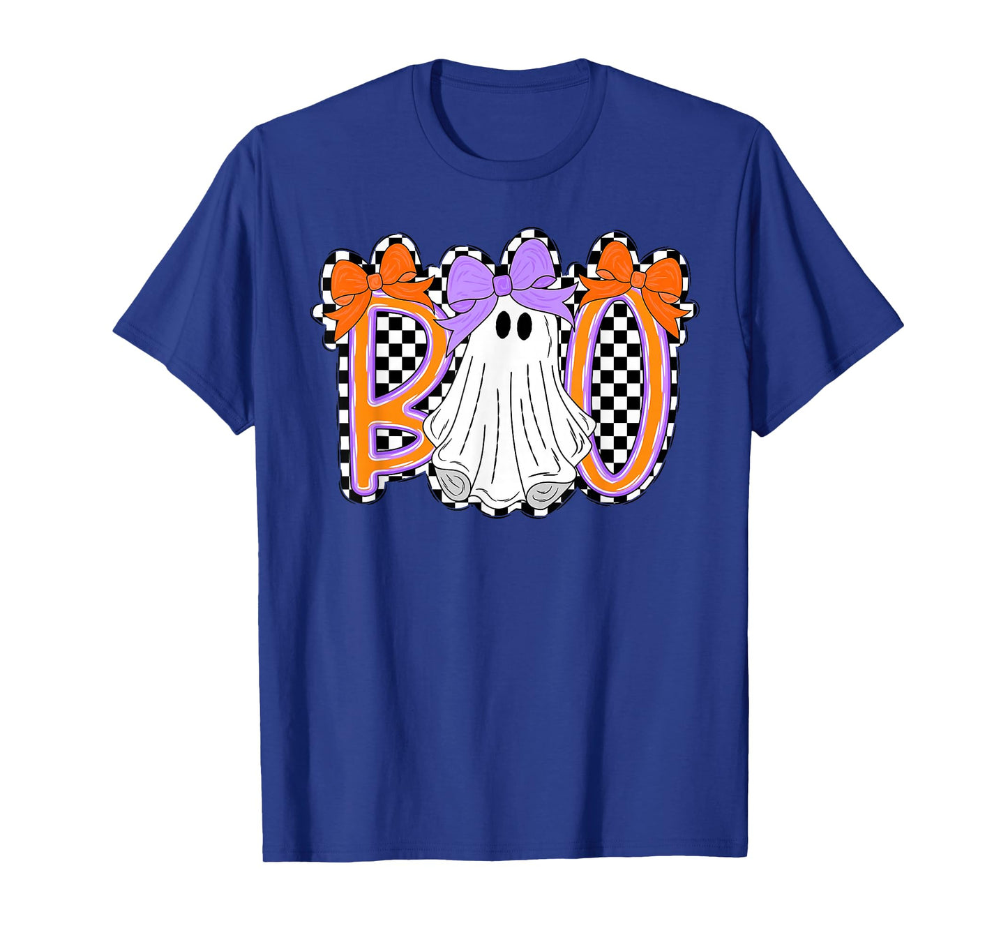 Cute Boo Ghost Coquette Bow Checkered Halloween Costume Girl T-Shirt