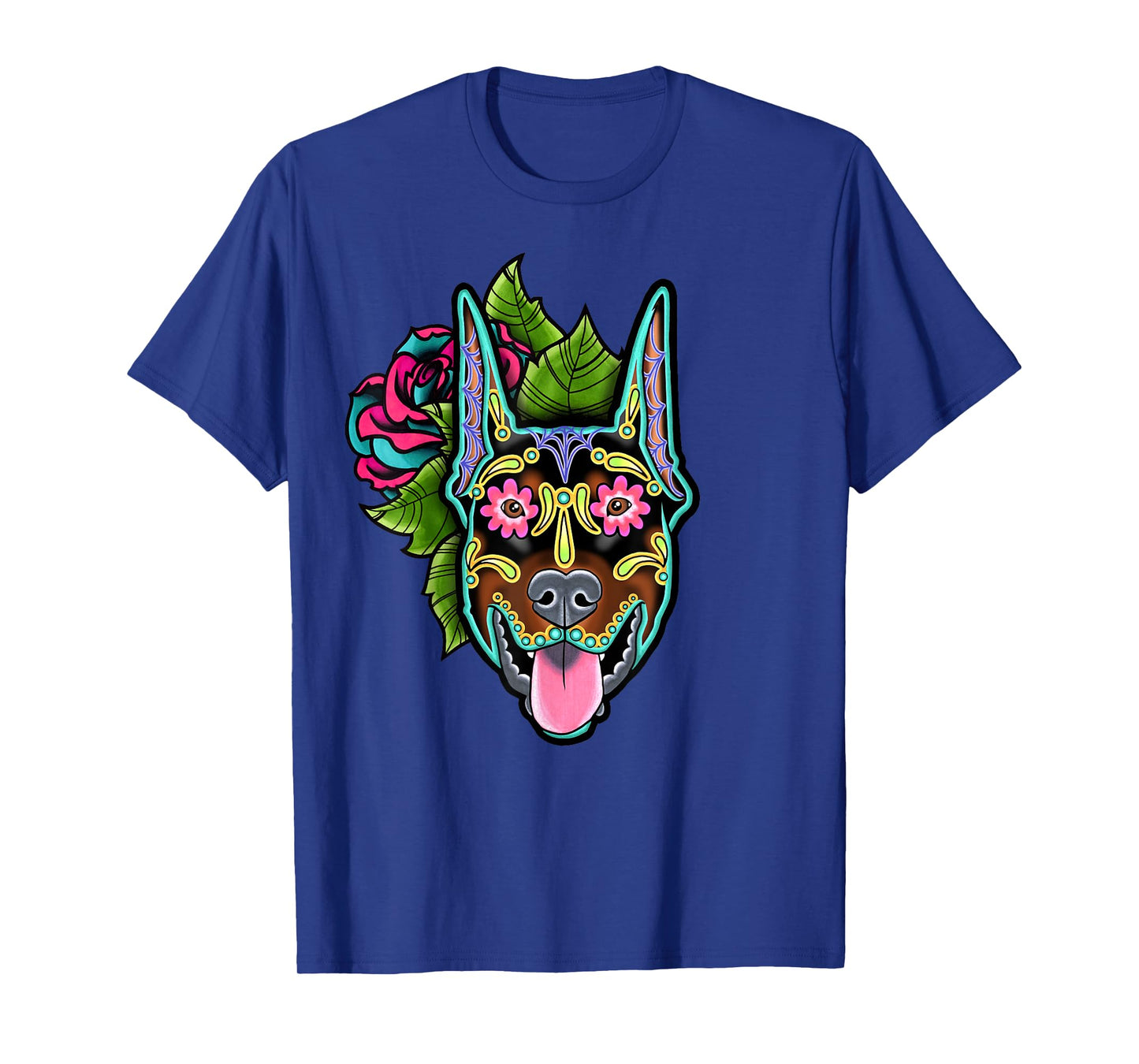 Doberman Pinscher Cropped Ear - Day of the Dead Sugar Skull T-Shirt