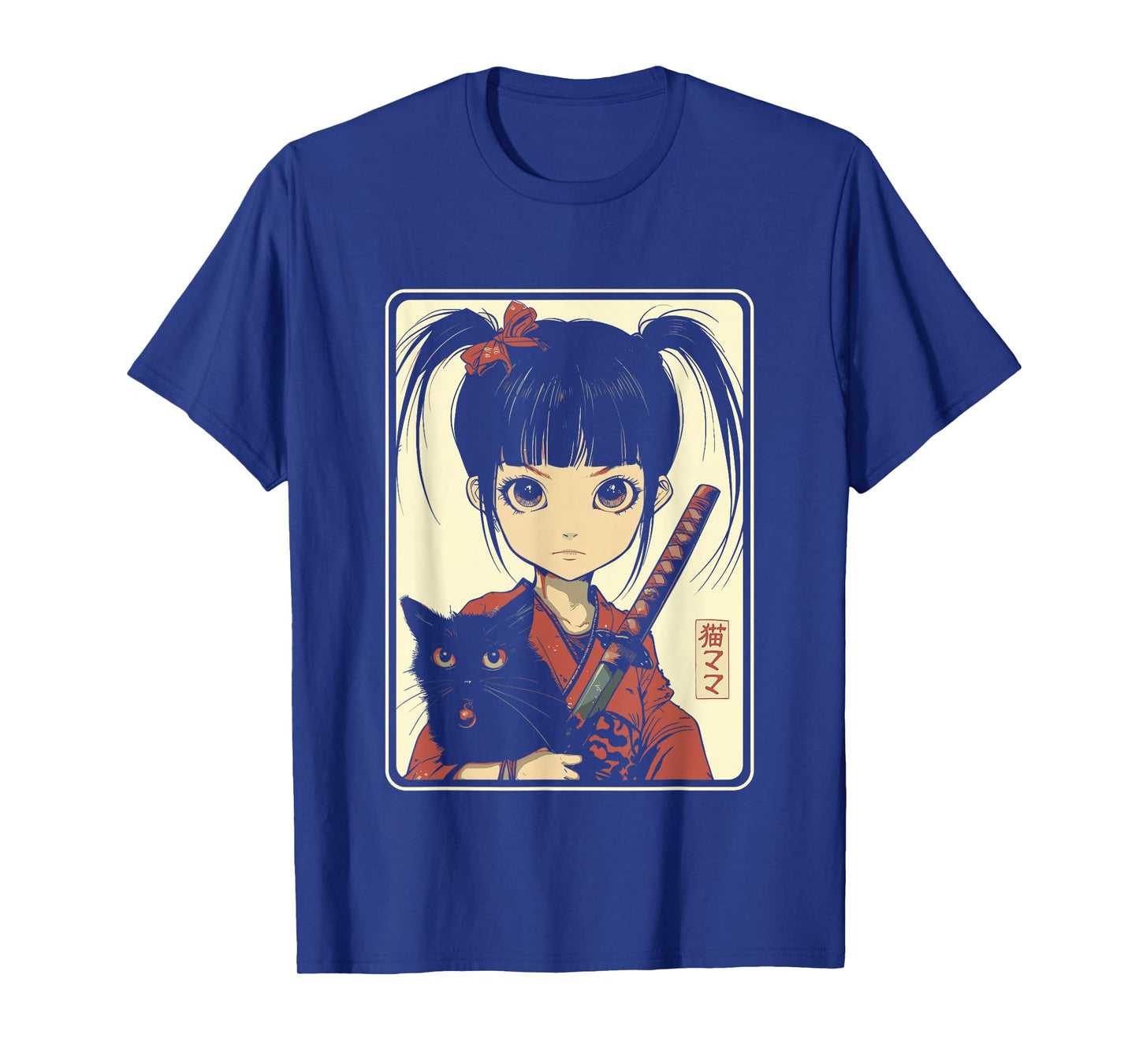 Japanese Gothic Kawaii Anime Samurai Cat Mom Woman Girls T-Shirt