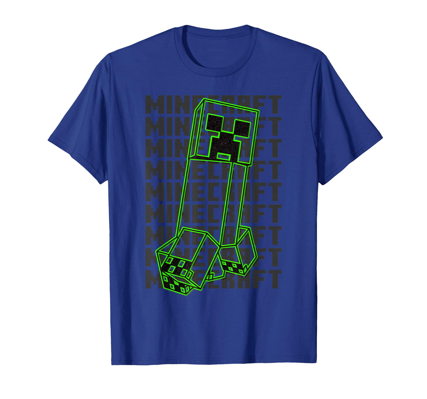 Minecraft Neon Creeper With Repeating Logo Background T-Shirt
