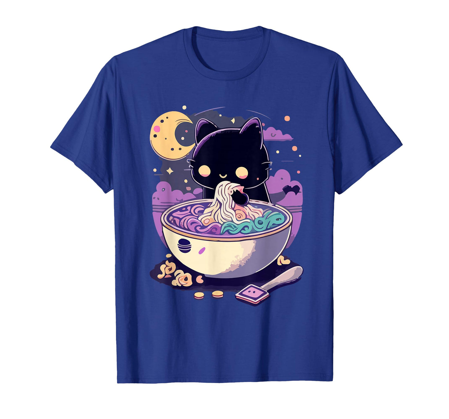 Creepy Kawaii Cat Eating Ramen Noodles Pastel Goth Aesthetic T-Shirt