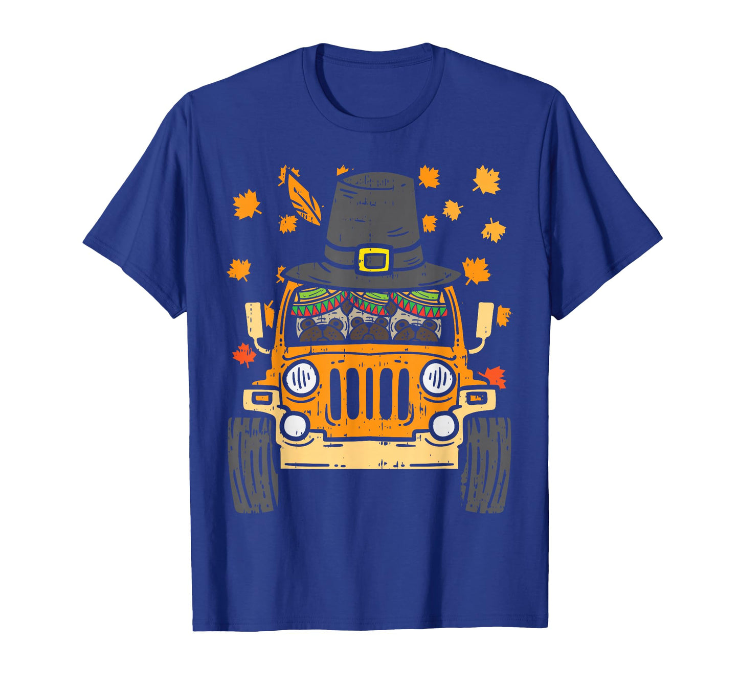 Pilgrim Monster Truck Pugs Thanksgiving Fall Autumn Gift T-Shirt