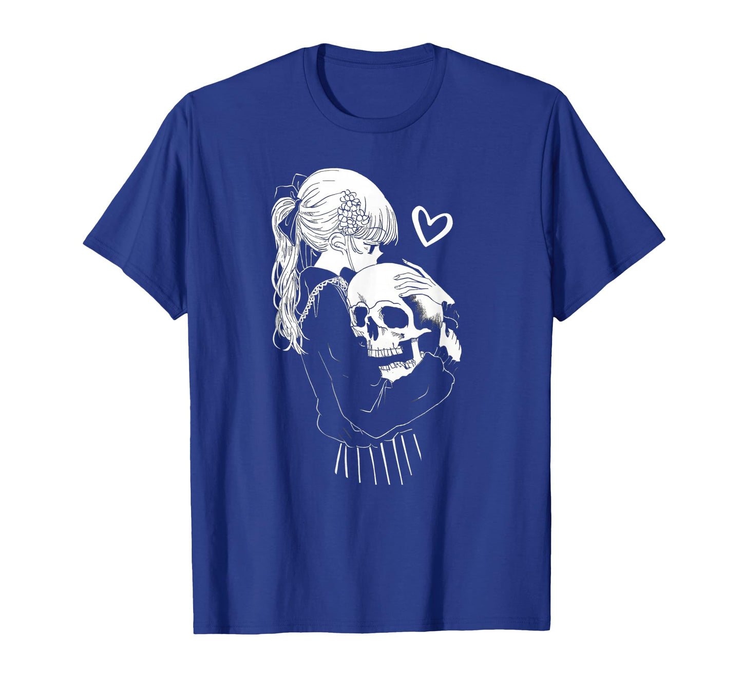 Creepy Cute Anime Schoolgirl Cuddles Skeleton Skull Dark Art T-Shirt