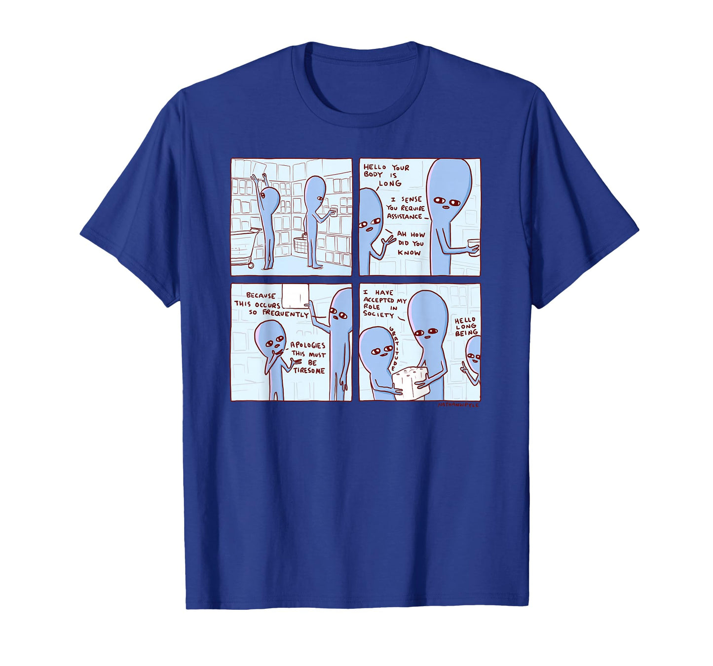 Threadless Nathan W. Pyle Strange Planet Long Being Graphic T-Shirt