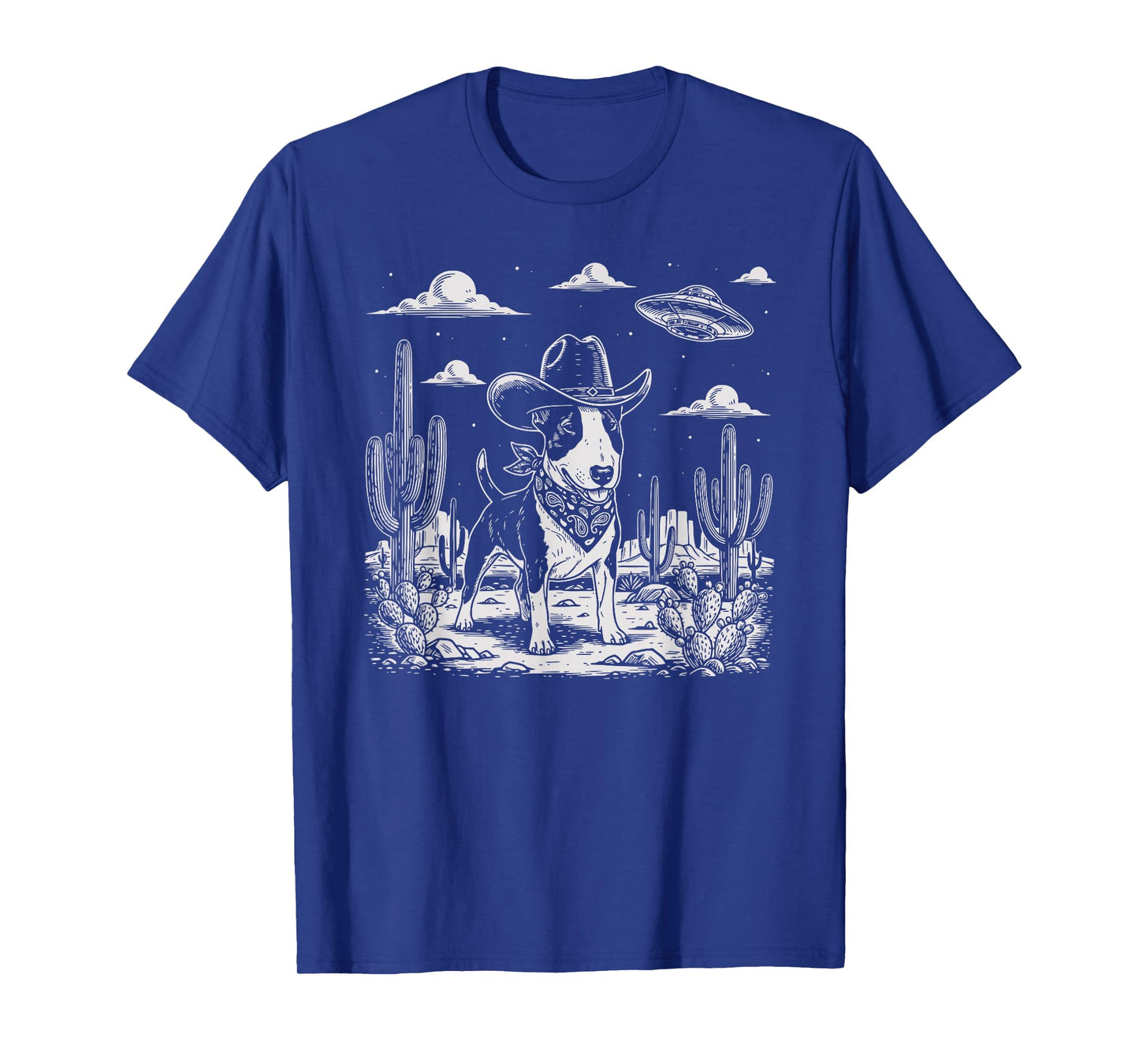 Vintage Western Bull Terrier Cowboy UFO Dog T-Shirt