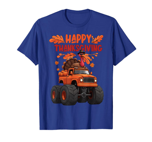 Happy Thanksgiving Turkey Monster Truck Pumpkin Boys Kids T-Shirt