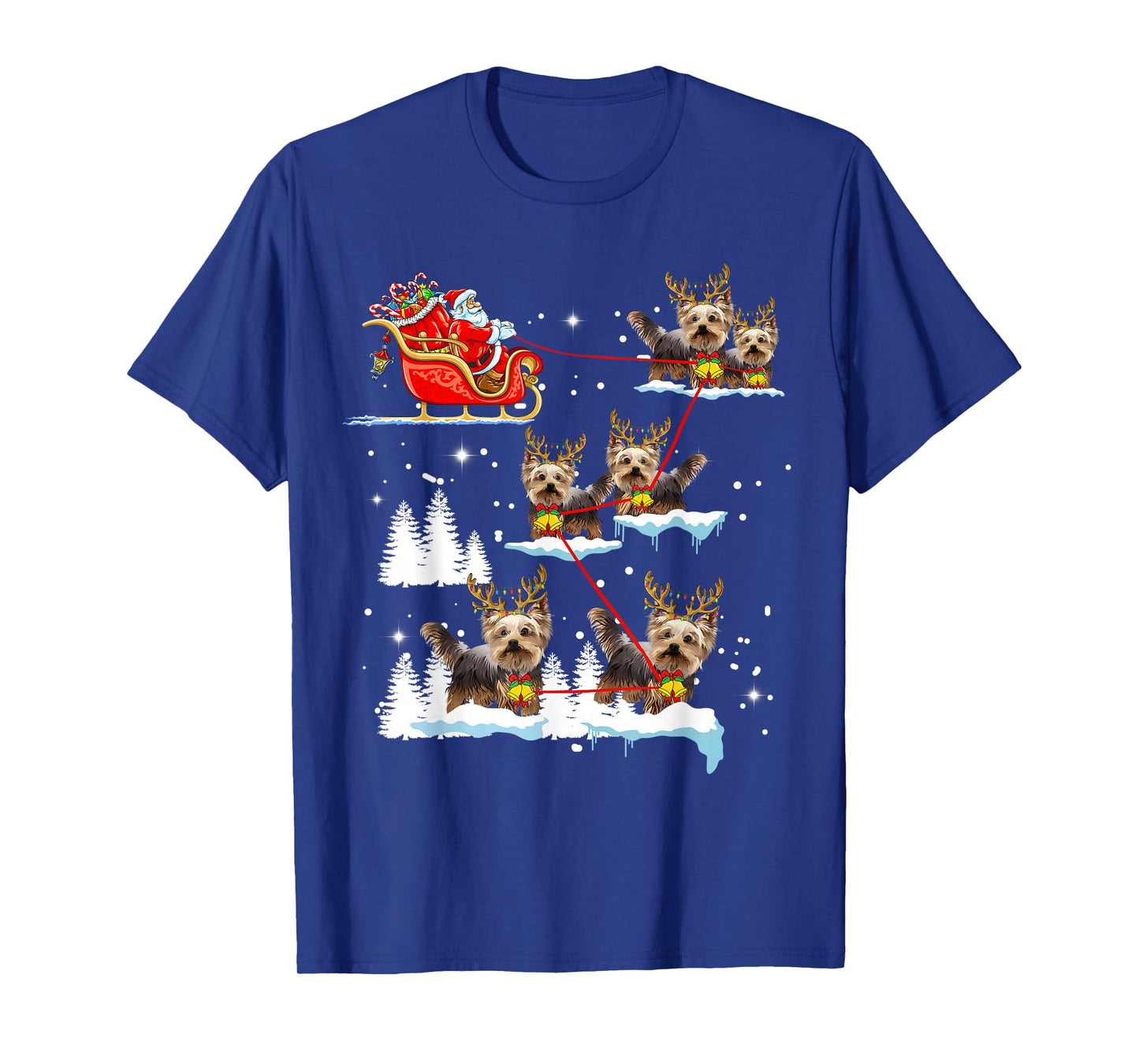 Funny Yorkie Christmas Pajama Santa Reindeer T-Shirt
