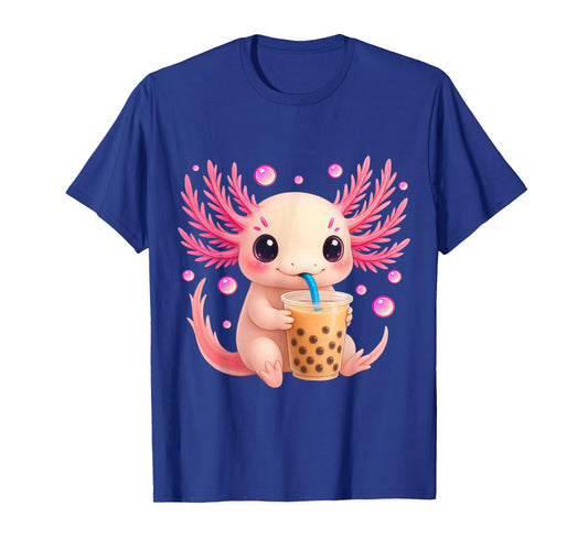 Axolotl Bubble Boba Tea Anime Cute Kawaii Teen Girls Kids T-Shirt