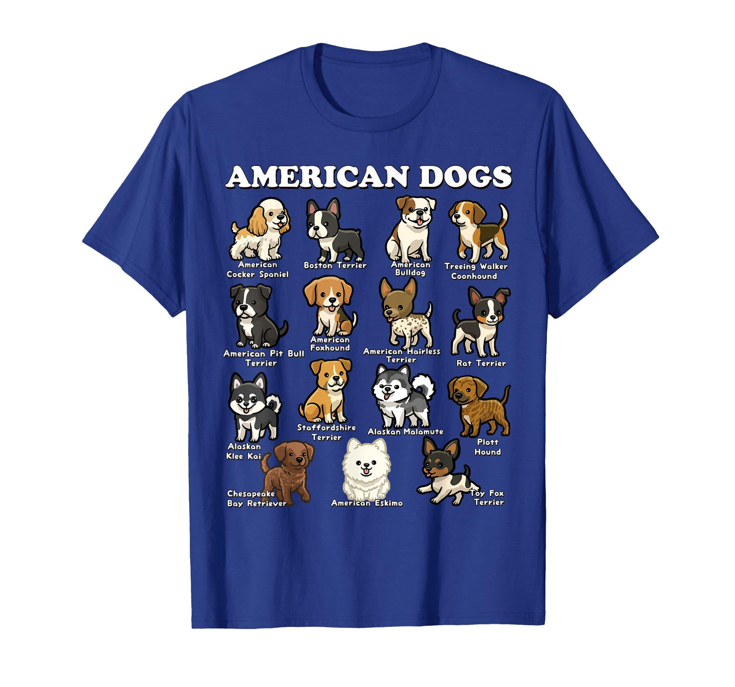American Dog Breeds Cartoon Kawaii USA Dogs Lover T-Shirt