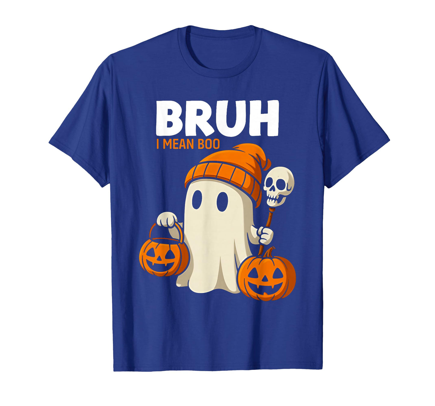 Halloween Bruh I Mean Boo Ghost Skull Pumpkin Boys Kids Men T-Shirt