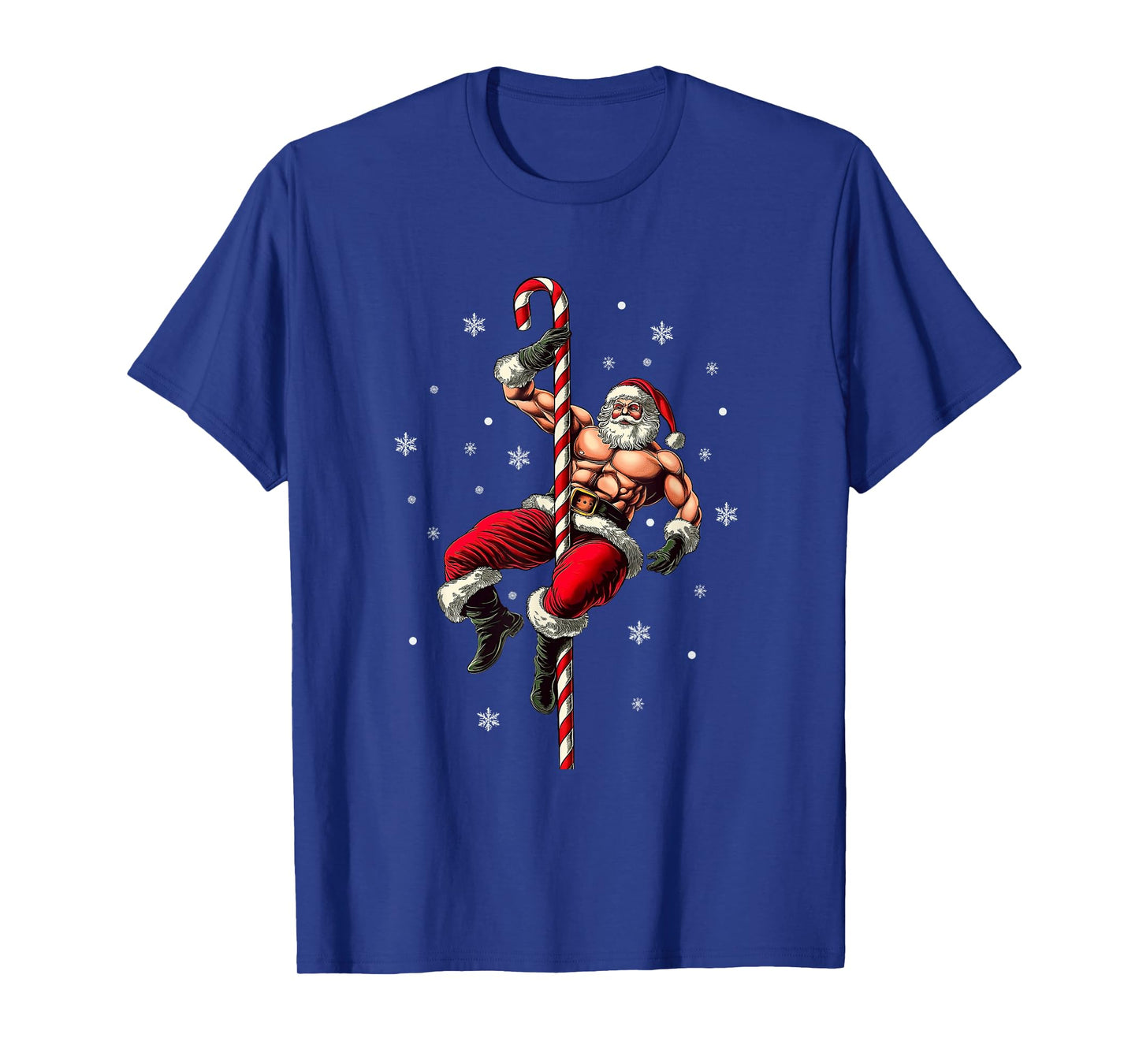 Full Muscle Santa Claus with Candy Cane Stripper Pole T-Shirt