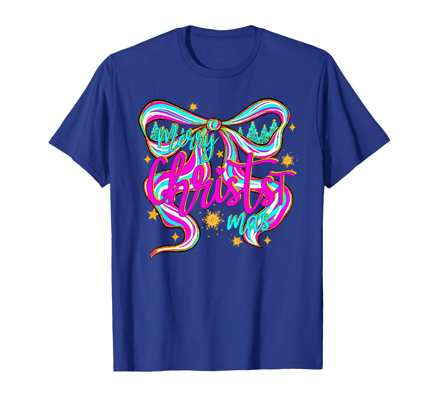 Preppy Merry Christmas Coquette Bow Pink Xmas Tree Girl T-Shirt
