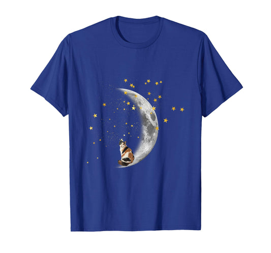 Moon and Stars Calico Cat T-Shirt for Men Women Kids