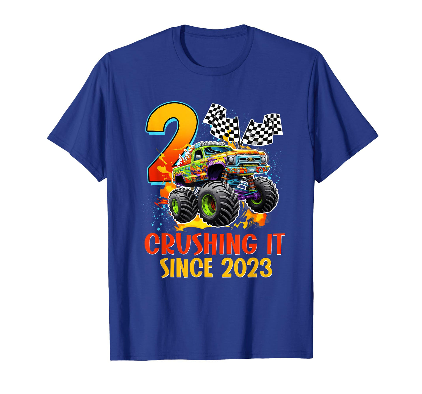 2 Crushing It Since 2023 Birthday Boys Monster Truck 2nd T-Shirt