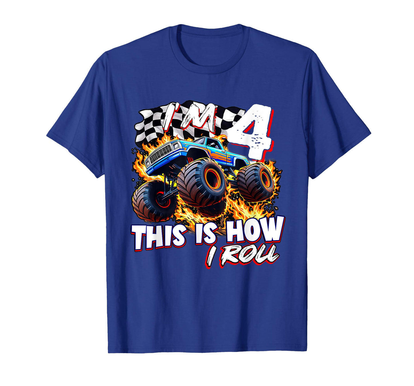 Funny 4 Year Old Birthday Boy Monster Truck 4th Bday Kids T-Shirt