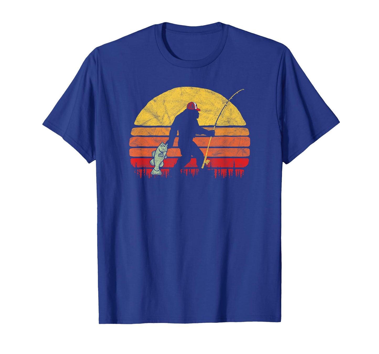 Bass Fishing Funny Bigfoot in Trucker Hat Retro Graphic T-Shirt