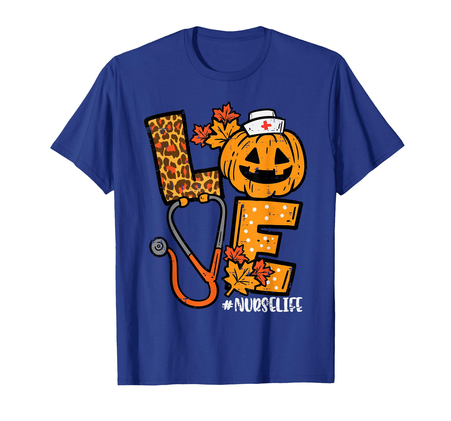 Leopard Pumpkin Nurse Halloween Costume Fall Scrub Top Women T-Shirt