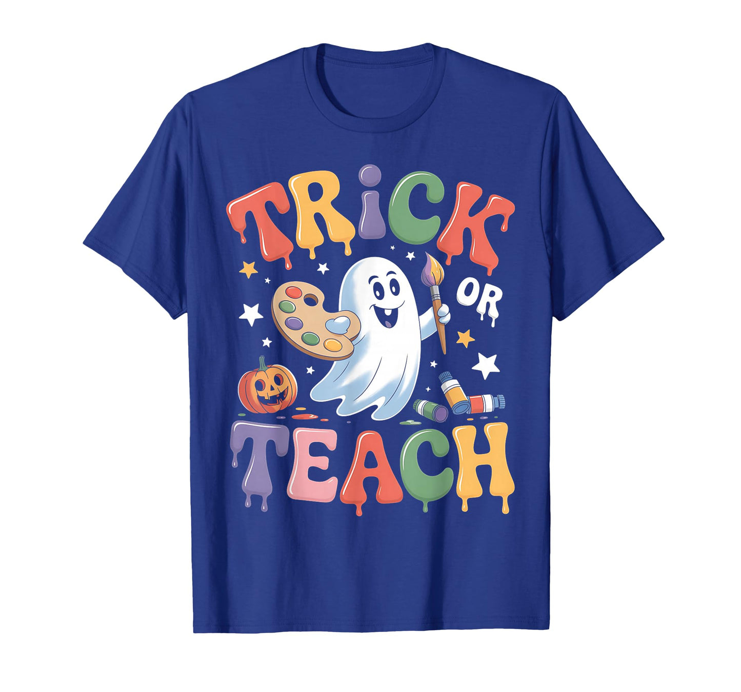 Funny Ghost Art Teacher Trick Or Teach Halloween Costume T-Shirt