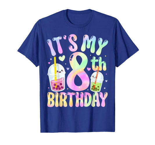 It's My 8th Birthday Bubble Boba Tea Party 8 Year Old Girl T-Shirt