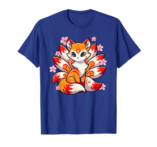 Nine Tails Fox Kitsune Japanese Cherry Blossoms T-Shirt