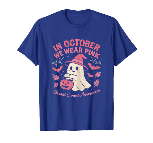 In October We Wear Pink Cute Ghost Breast Cancer Awareness T-Shirt
