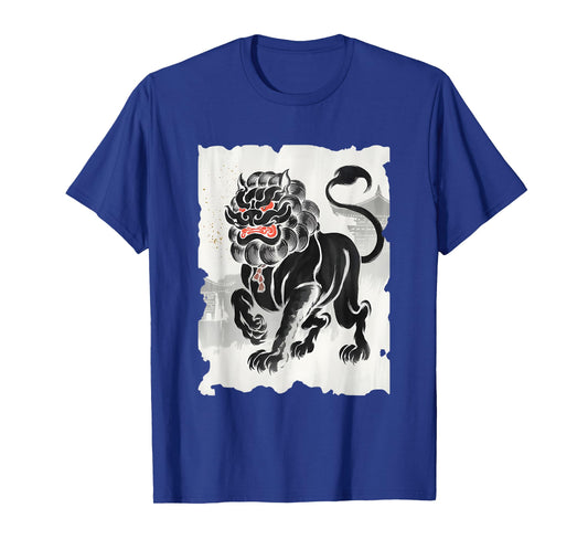 Komainu Sumi-e Graphic - Vintage Japanese Art Lion-Dog T-Shirt