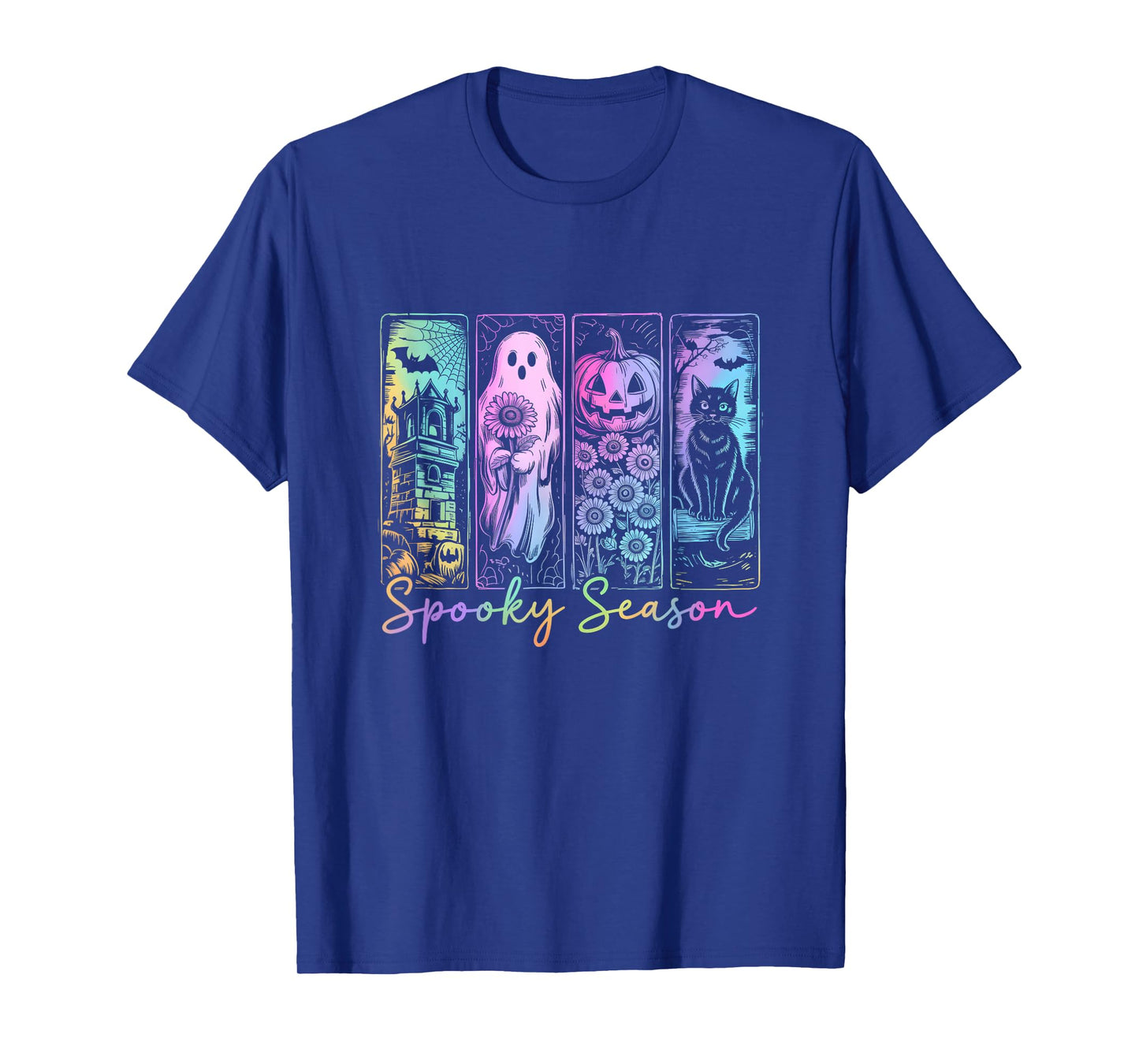 Spooky Season Vintage Halloween Ghost Cat Horror Movie Women T-Shirt