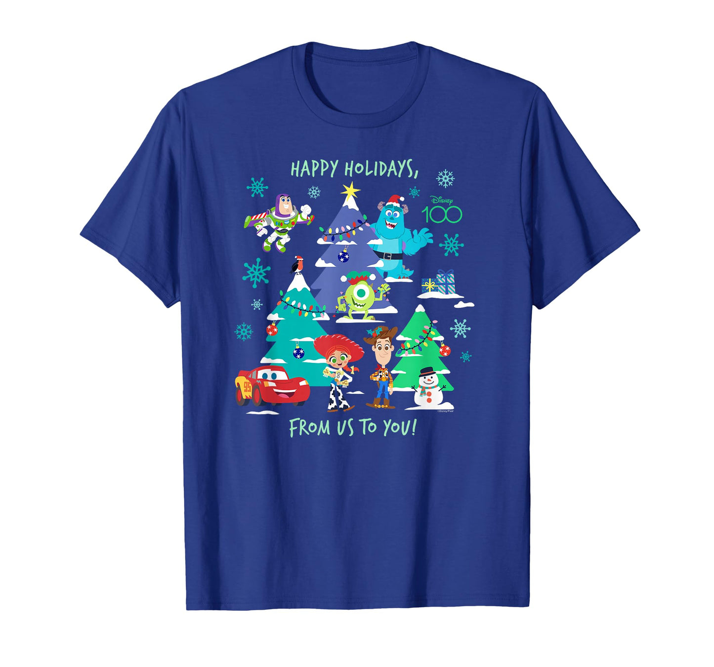 Disney 100 and Pixar Christmas Happy Holidays from Us to You T-Shirt