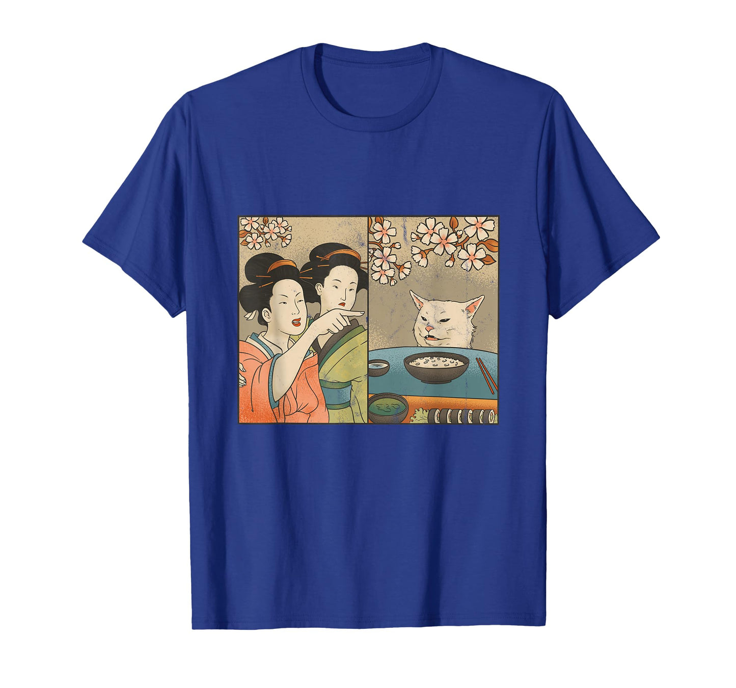 Japanese Art Cherry Blossom Cat and Sushi T-Shirt