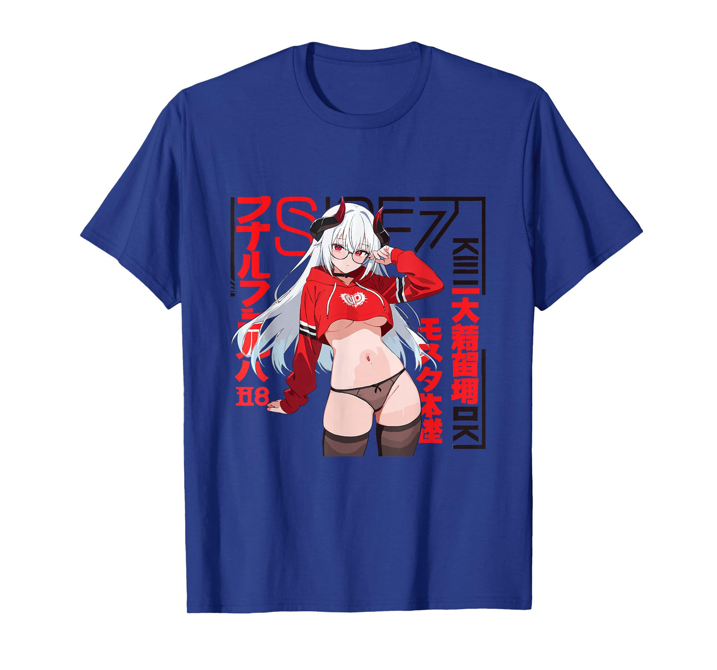 Waifu Sexy Anime Girl Glasses Horns Japanese Style T-Shirt