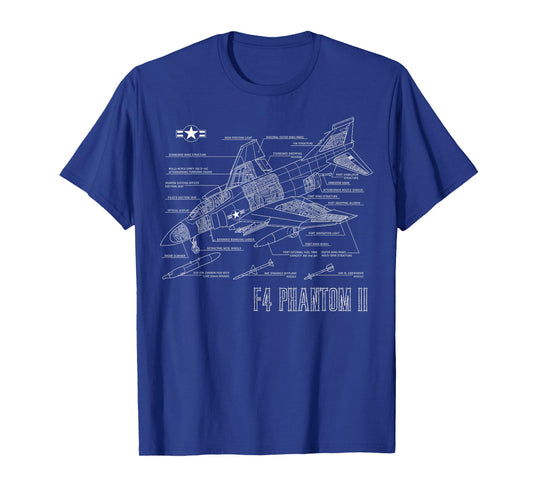 Vintage F4 Phantom II Jet Military Aviation Blueprint Gift T-Shirt