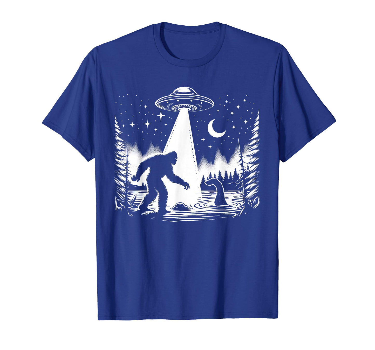 Cryptid Bigfoot, Loch Ness Monster, & UFO Alien Spaceship T-Shirt