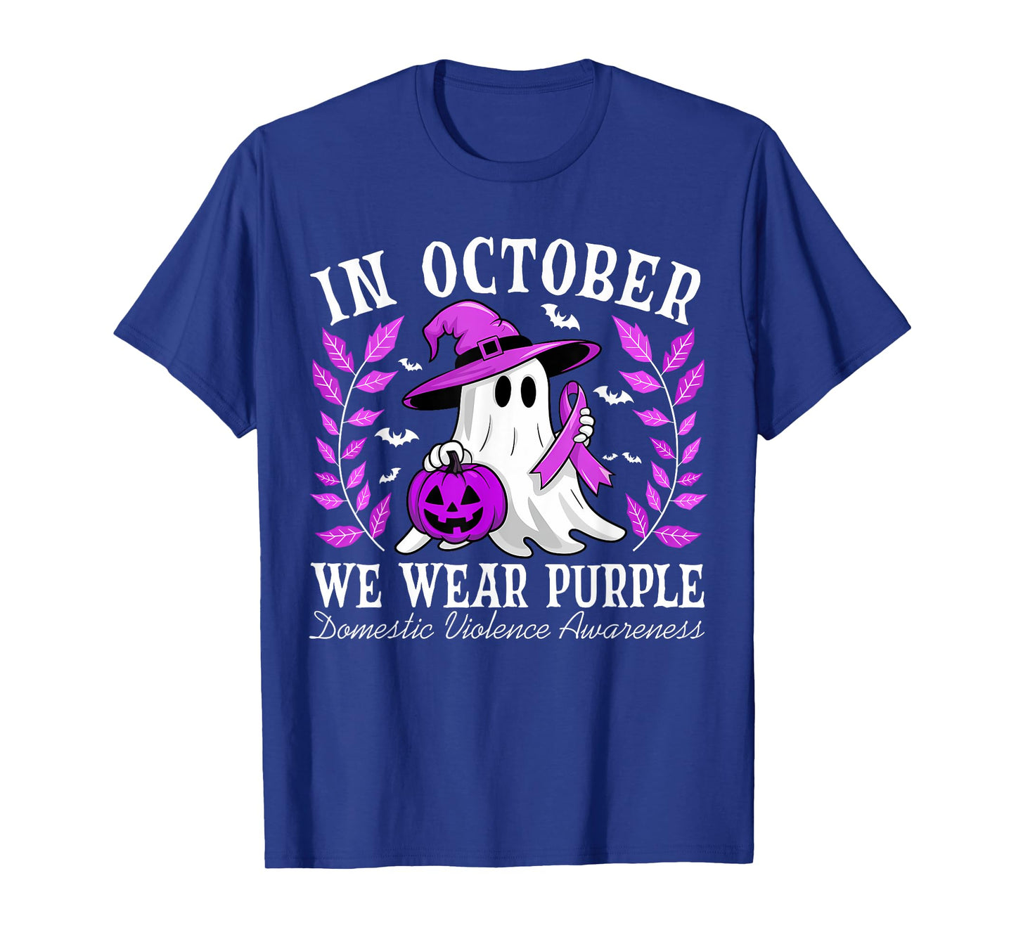In October We Wear Purple Domestic Violence Ghost Halloween T-Shirt