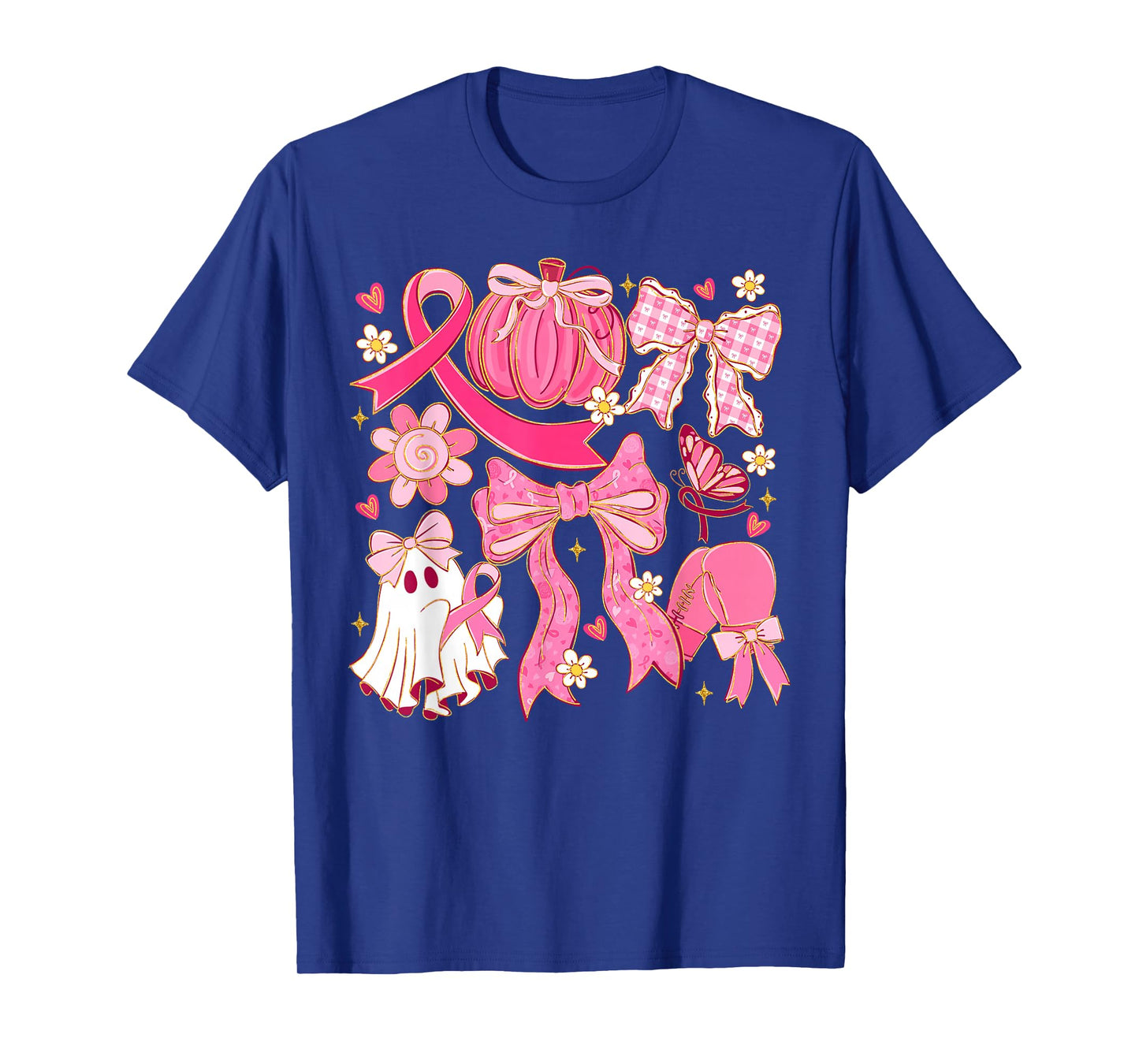 Breast Cancer Pink Ribbon Ghost Halloween Pumpkin Coquette T-Shirt