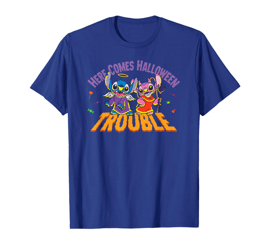 Disney Stitch & Angel Here Comes Halloween Trouble T-Shirt